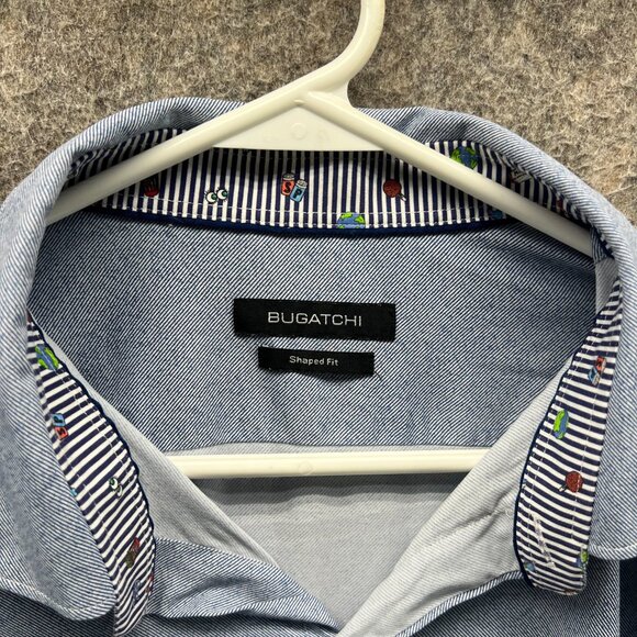 Bugatchi Shirt Mens Large Baby Blue Button Down Shaped Fit Preppy Dress Stretch - Picture 5 of 11